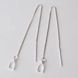 earwire,solid 925 sterling silver ear thread, Box Chain earring wire with bail pendant clasp connector