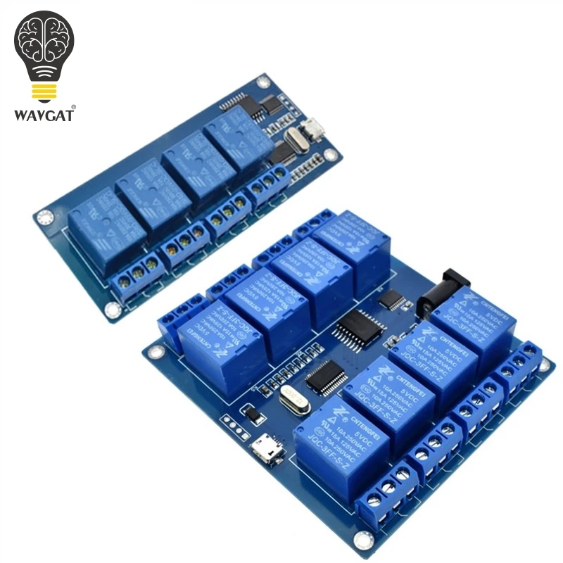 WAVGAT DC 5V 10A 4 8 Channel Relay Module Micro USB Board With Indicator PC Upper Computer ICSE014A Software Control