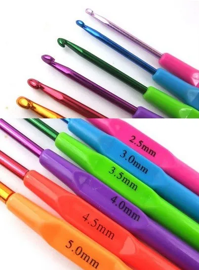 

Different size&multi-colour Plastic Crochet Hooks Knitting Needles 2.5 - 5 6pieces/bag