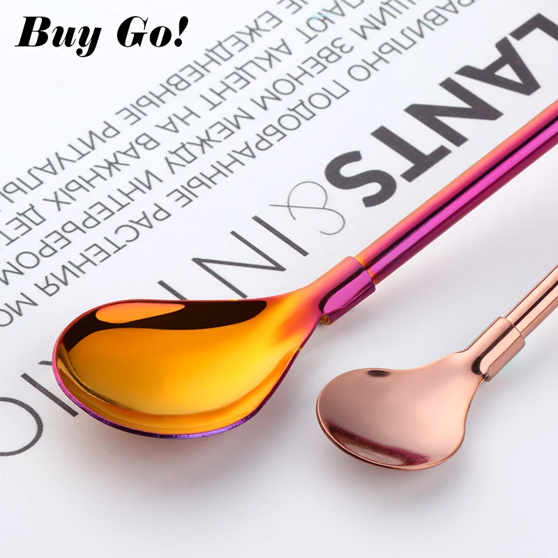 2PCS Colorful Reusable Drinking Straws Spoon Stainless Steel Metal Straws Cocktail Stirring Spoon Bar Milk Coffee Stirring Tools