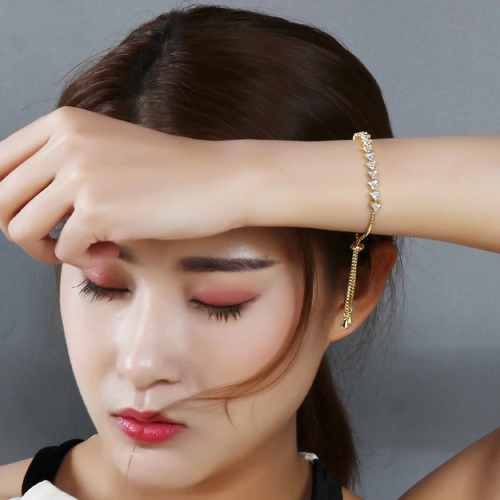 YLMyself Fashion Bracelet Copper Adjustable Triangle Cubic Zirconia Crystal Gold/White-Color Free Size