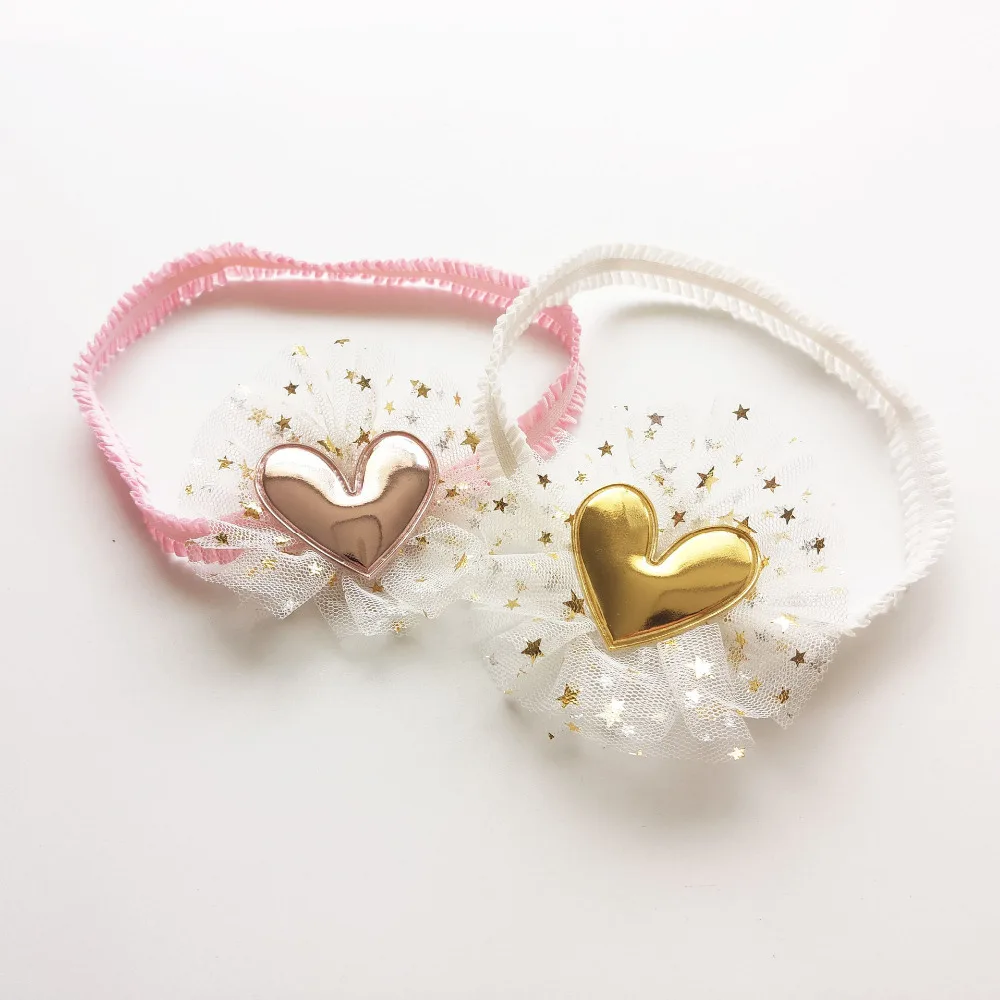 

Boutique 10pcs/2C Fashion Cute PU Heart Soft Hairbands Glitter Star Tulle Headbands Princess Newborn Headwear Hair Accessories