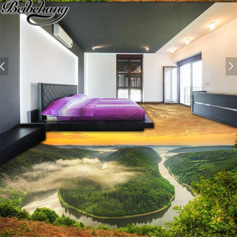 

beibehang Custom photo mural wallpaper 3d self - adhesive mountains and rivers waterfalls to draw 3D waterproof floor stickers