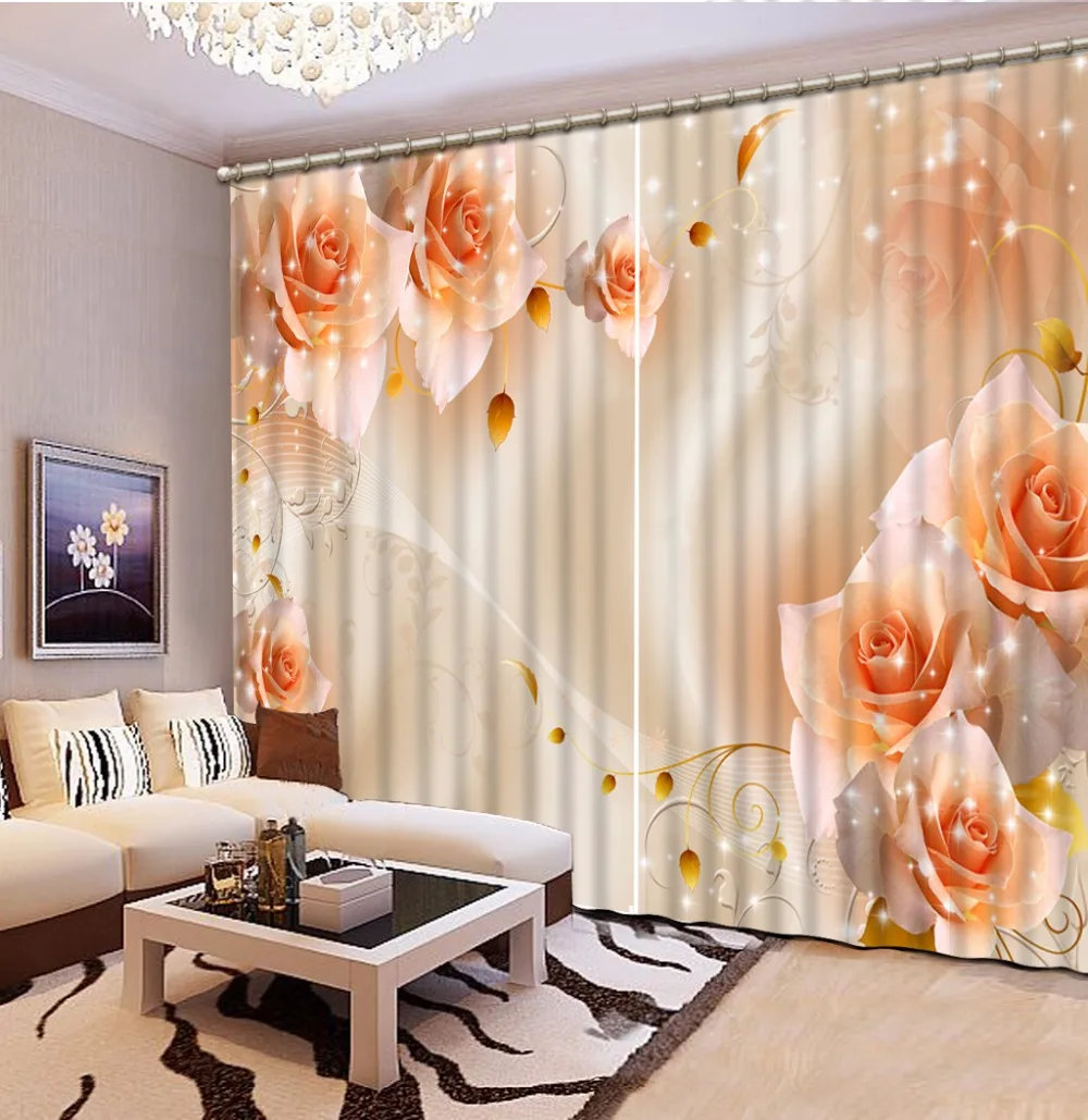 

3D Curtain Fashion Customized Home Bedroom Decoration 3D Curtain Yellow Rose Starlight Curtains For Blackout Curtains Living