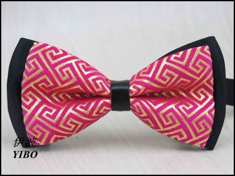 

(1 pieces/lot) Chinese style Bow Tie /Satin and polyester/gold Geometric grid pattern/men and women red bow tie free shipping