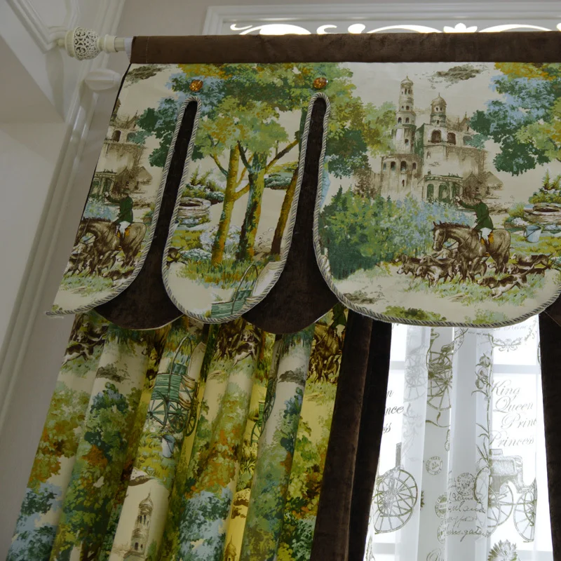 Village green curtains valance Oil Painting european curtain Oil Drawing Luxury Drapery Luxury curtain yellow Drapes curtains