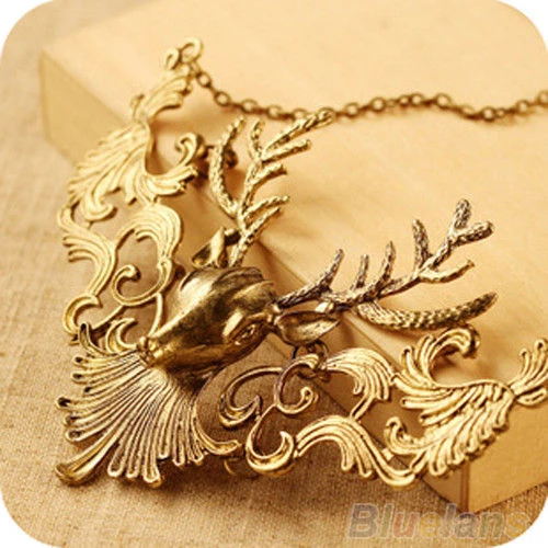 Hot Sale Retro Bronze Antique Deer Head Pendant Necklace Great Gift for Men Jewelry 09DY