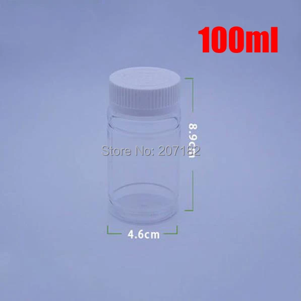 100pcs 100ml Transparent Child-proof PET Bottles,Capsules/Pills/Powder/Vitamin Plastic Bottles with White Color Screwing Lids