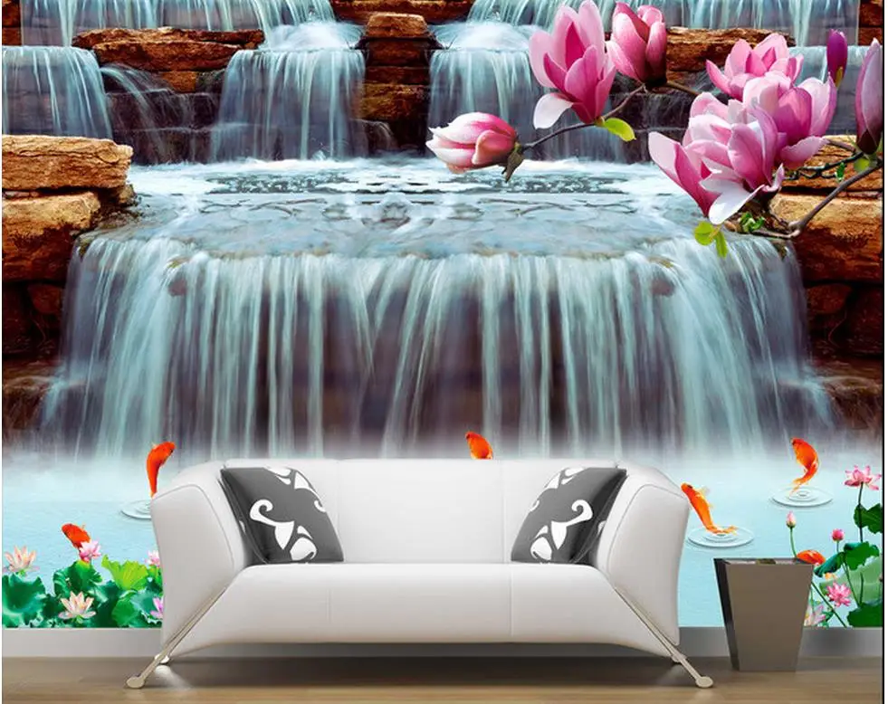 

Home Decoration 3d customized wallpaper Orchid rock waterfall Background wall mural painting photos