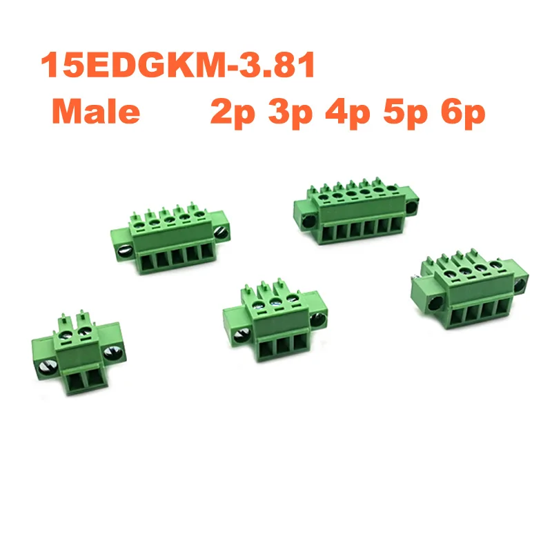 5Pcs Pitch 3.81mm Right Angle 2 3 4 5 6P Screw Plug-in PCB Terminal Block Pluggable Connector Male/Female 15EDGKM+RM Morsettiera
