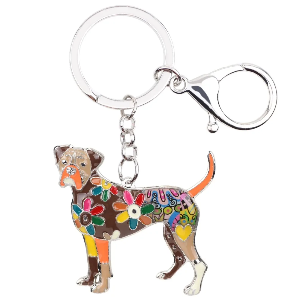 Bonsny Enamel Alloy Boxer Dog Key Chain Key Ring Fashion Jewelry For Women Keychain Souvenir Accessories Handbag Bag Charm