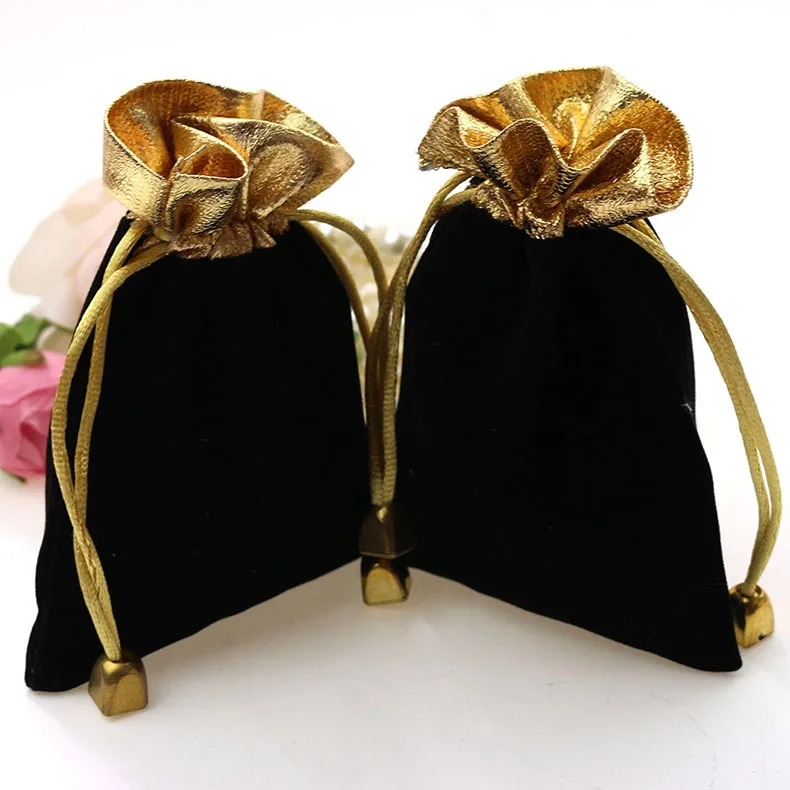 100pcs 9*12cm black Phnom Penh Velvet Bags woman vintage drawstring bag for Party/Jewelry/Gift diy handmade Pouch Packaging Bag