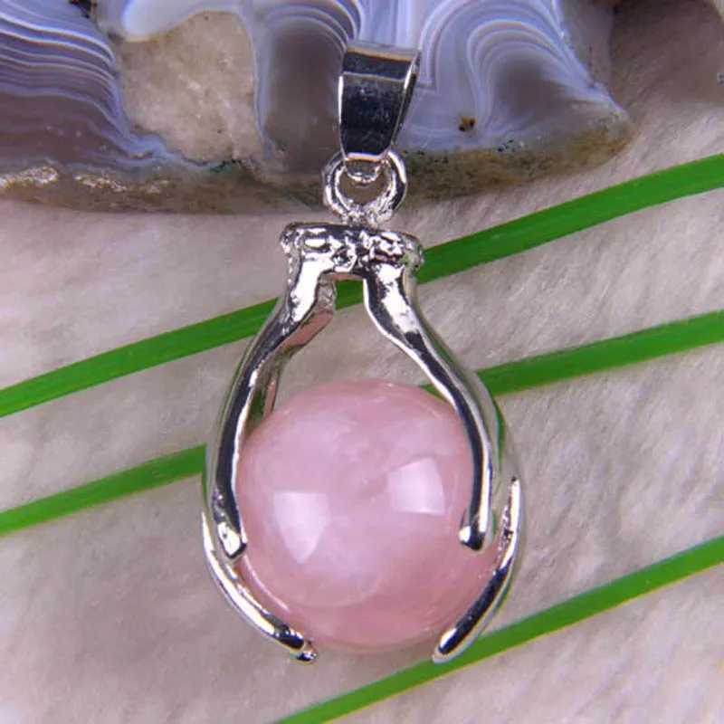 Natural Rose Crystal Round Bead GEM Pendant Jewelry S336