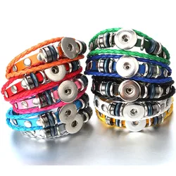 Hot Sale Snap Button Bracelet 18MM Snap Leather Bracelets Rivet Handmade Braided Bracelet Bangle For Women Men Buttons Jewelry