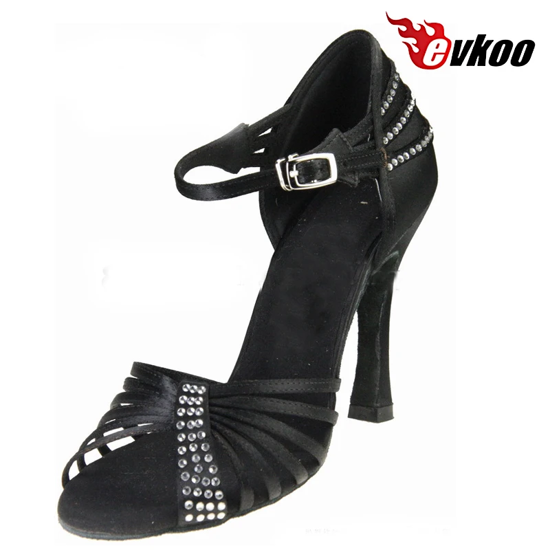 

Evkoodance DIY Woman Dancing Shoes Latin Shoes Size US 4-12 10 cm High Heel Black Silver Brown Satin With Rhinestone Evkoo-443