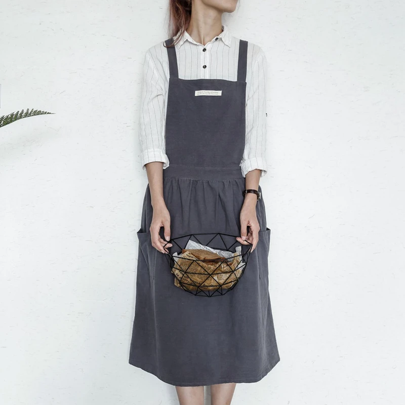 Fashion Women Bib Apron Cotton Linen Sleeveless Pinafore Dress Home Cooking Florist Cute Apron Kitchen Accessories Garden Cafe
