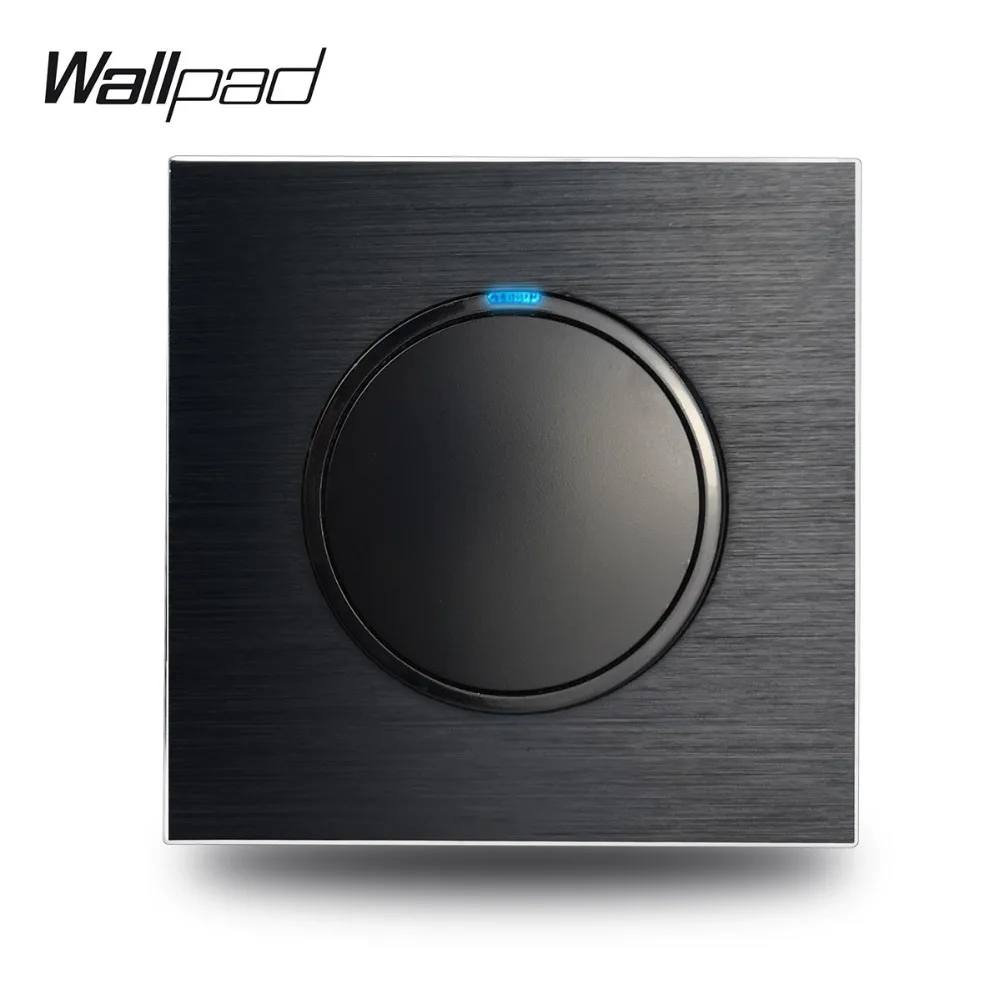 Wallpad L6 Black Metal Aluminum Plate Random Click Push Return Button With Blue LED Indicator 1 Gang 2 Way Wall Light Switch