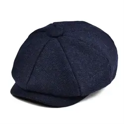 JANGOUL Boys Newsboy Caps Small Size Kids Navy Woolen Tweed Flat Cap Herringbone Girl Infant Toddler Youth Beret Hat for Child