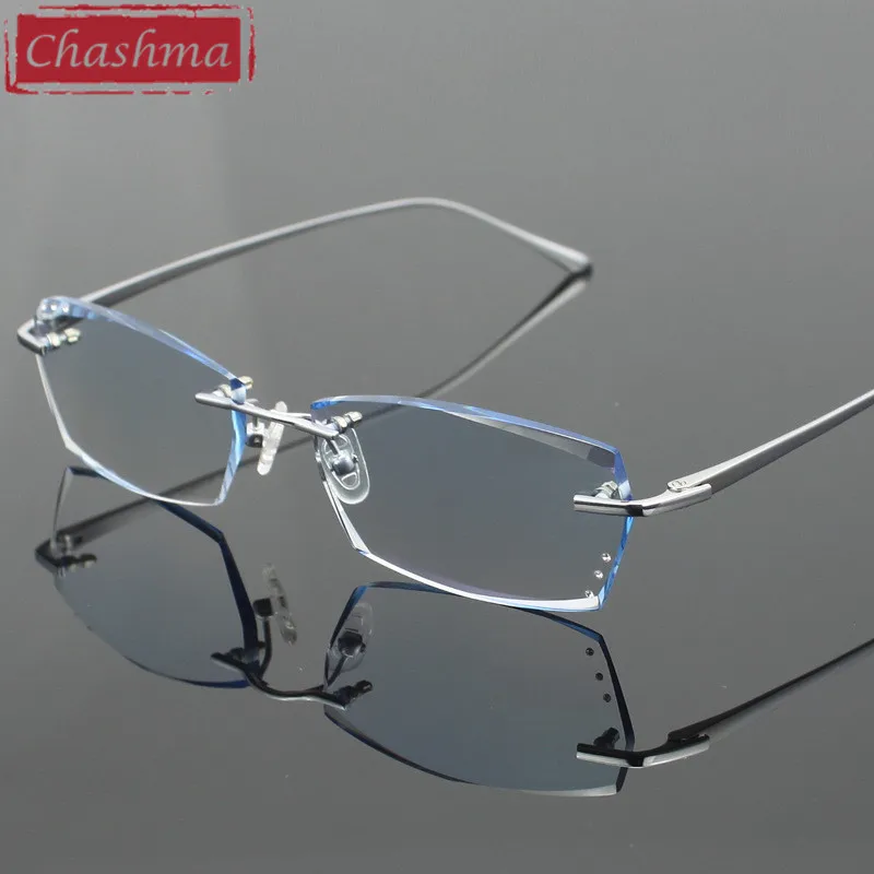 Chashma Diamond Trimmed Eyeglasses Men Rimless Glasses Frame Tint Lenses Quality Optical Crystal Pure Titanium Eyewear