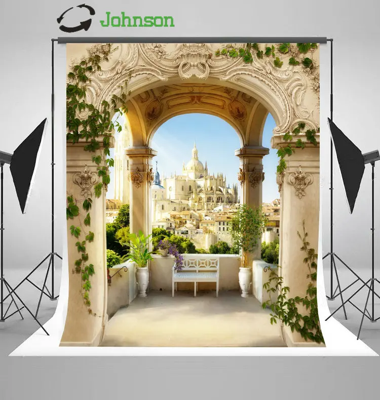 Palace Outdoor Patio Arch Column Green Leaves photo backdrop polyester or Vinyl cloth Computer print wedding background