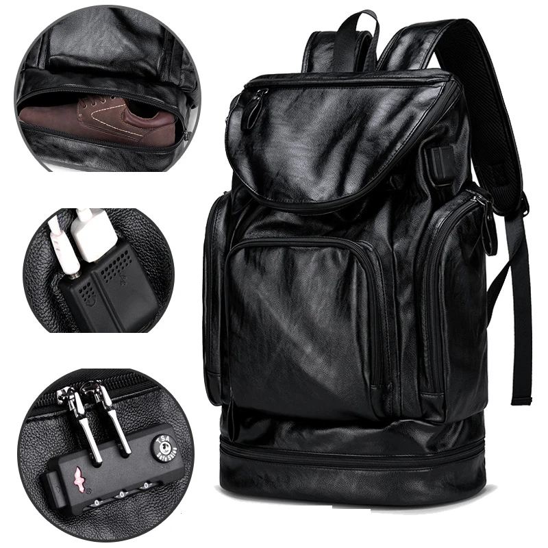 New Fashion Vintage PU leather Men Backpack High capacity Backpack high quality PU Leather Casual Travel SchoolBag