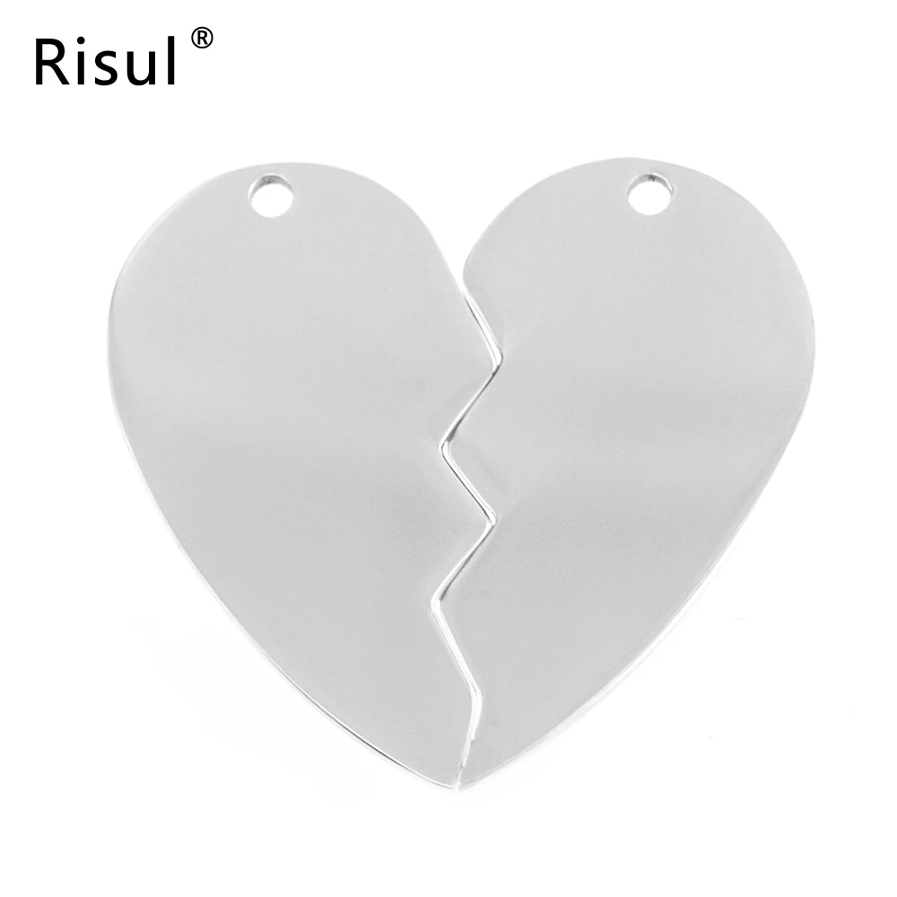 Risul half heart Tear hearts pendant friends lover's split heart for print engrave mirror polish stainless steel wholesale 50pcs