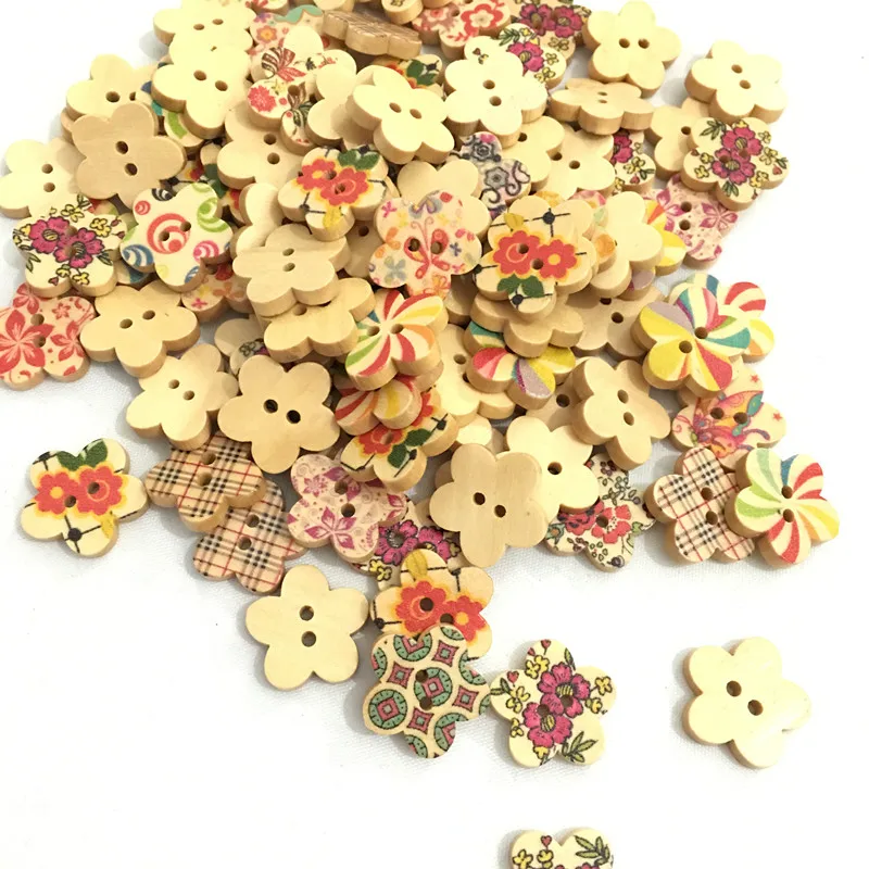 50PCs DIY wooden buttons 17 mm beauty flower shape DIY sewing clothes button for craft scrapbooking sewing  7NK182