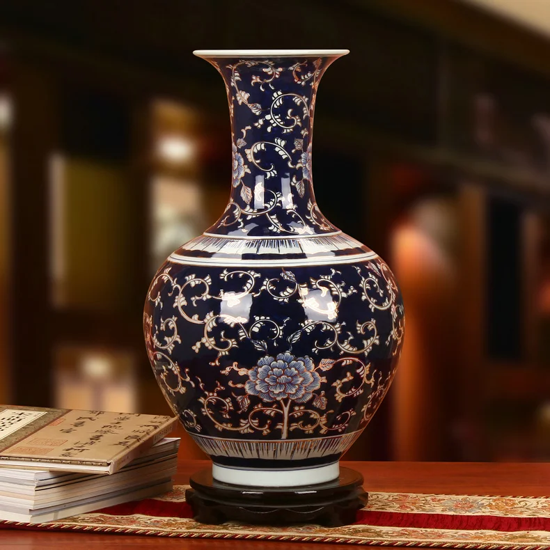 Hand painted blue peony of blue and white porcelain vase of Chinese style home vase for wedding decoration ceramic vase classic