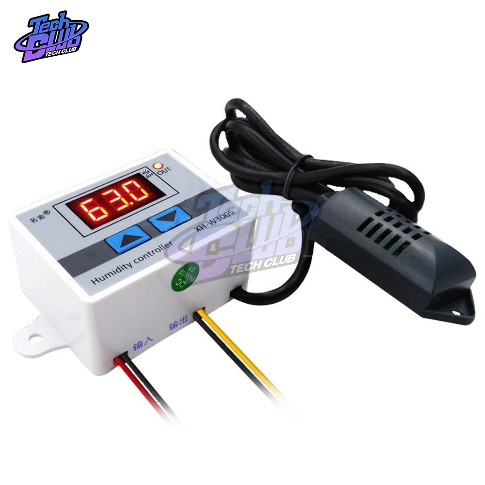 W3005 220V 12V 24V Digital Humidity Controller Hygrometer Humidity Control Switch 0~99%RH Hygrostat w/ Humidity Sensor