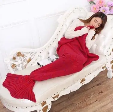 

Soft Handmade Knitted Mermaid Tail Blanket Lovely Warm Sofa TV Blankets Cocoon Costume 195X95CM For Children Adults