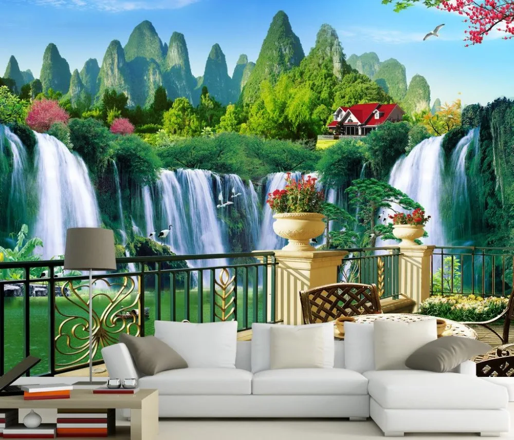 

3d wallpaper for room Landscape waterfall balcony background wall decoration painting photo 3d wallpaper