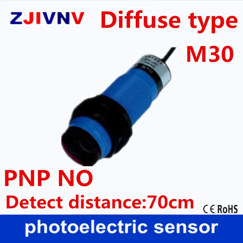 

M30 diffuse type DC10-30V PNP NO 3 wires photoelectric sensor photocell sensor switch detect distance 70 cm (G30-3A07PA)