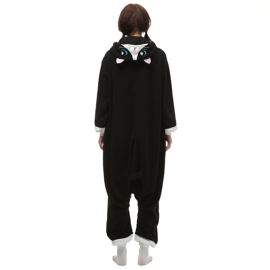 Adults Animal Kigurumi Black Cat Cosplay Costume Cartoon Onesies Pyjama Halloween Carnival Party Jumpsuit