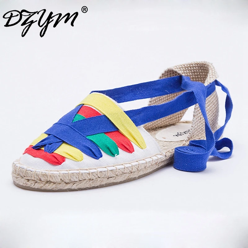 

DZYM Summer Moccasin Patchwork Flats Women Cross-Strap Canvas Espadrilles High Quality Fisherman Shoes Sapato Feminino