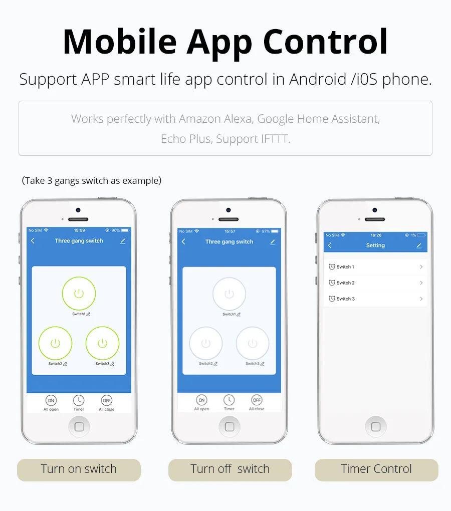 Zemismart-مفتاح wi-fi لجهاز Alexa ، Google Home ، TUYA Smart Life ، التحكم في ثلاثة عصابات ، مفتاح إضاءة SAA