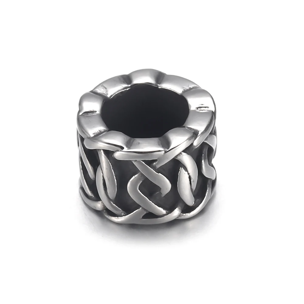 Stainless Steel Braided Cylinder Bead 6mm Large Hole for Jewelry Bracelet Making Metal Beads DIY Supplies Parts