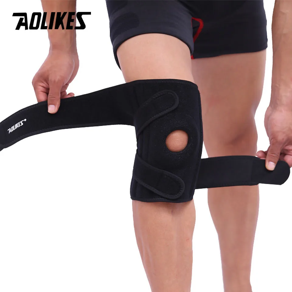 AOLIKES 1 sztuk regulowane elastyczne wsparcie kolana Brace rzepki kolana klocki otwór sport ochraniacz kolana Kneepad ginocchiere