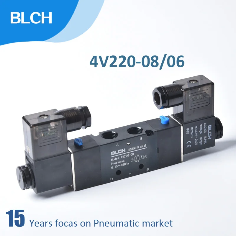 

BLCH 4V220-08/06 5 Way 2 Position Pneumatic Solenoid Valve DC12V DC24V AC110V AC220V Double Coils Pneumatic Air Control Valve