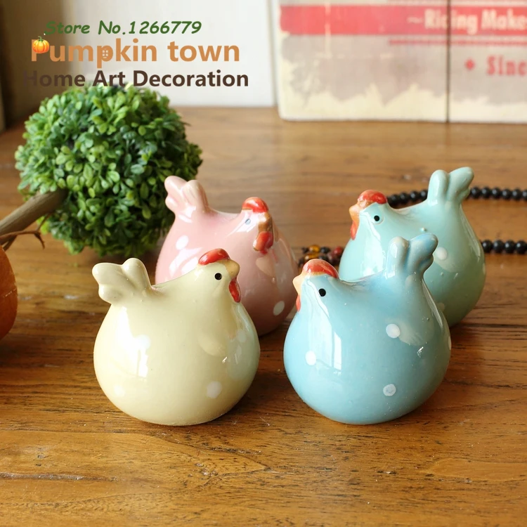 A Set Of 4 Garden Style Colorful Polka Dot Mini Ceramic Chicken Desktop Decor Home Restaurant Cafe Cabinet Delicate Ornaments