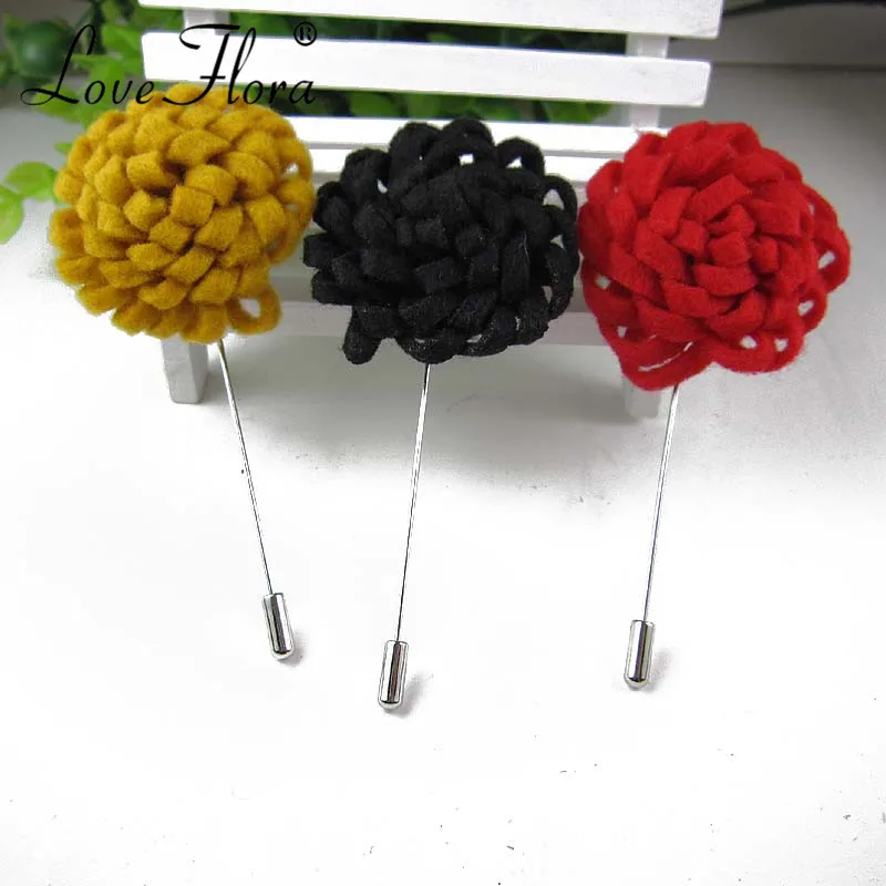 12pcs/lot 4CM Felt flowers  Male Accessories Vintage Brooches For Wedding Stick pin  Men Suits Handmade Fabric Lapel Pins