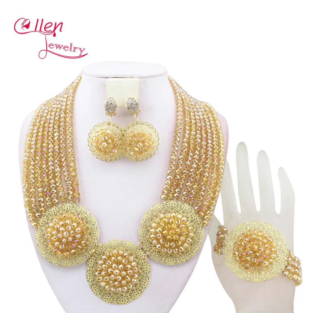 

Nigerian Wedding bridal African style necklace jewelry set African Beads Classic Women Crystal Jewelry Sets W11566