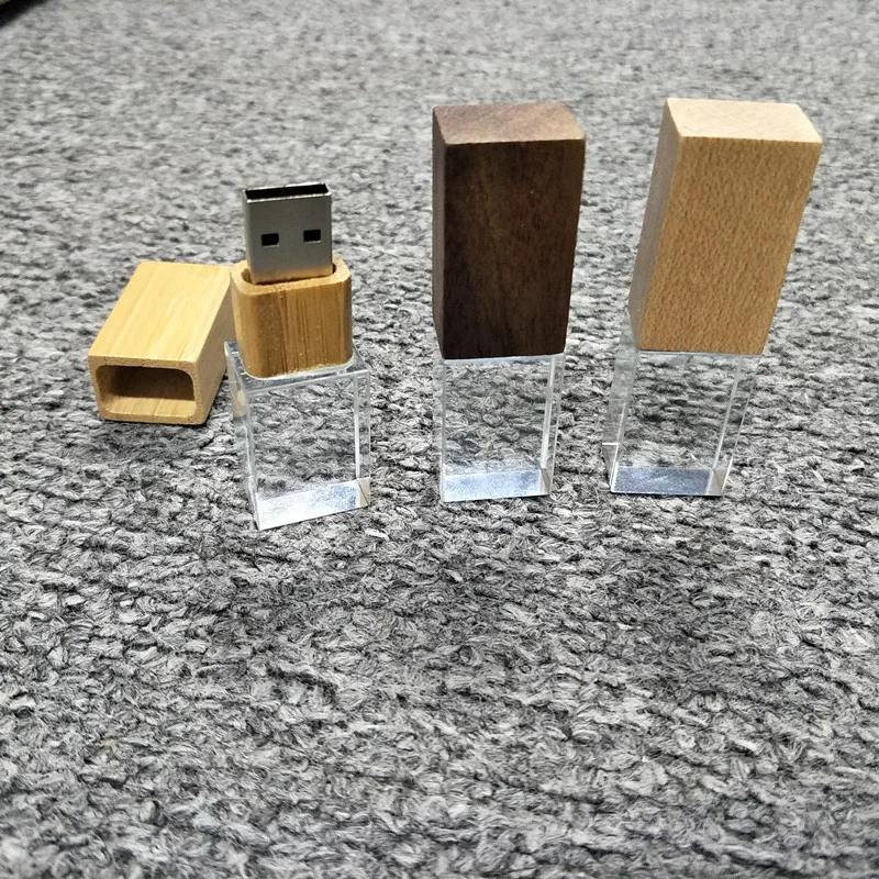 Nuovo LOGO personalizzato Crystal Wooden USB2.0 Flash Drive 2GB 4GB 8GB 16GB 32GB 64GB 128GB Memory Flash Stick Pen Drive