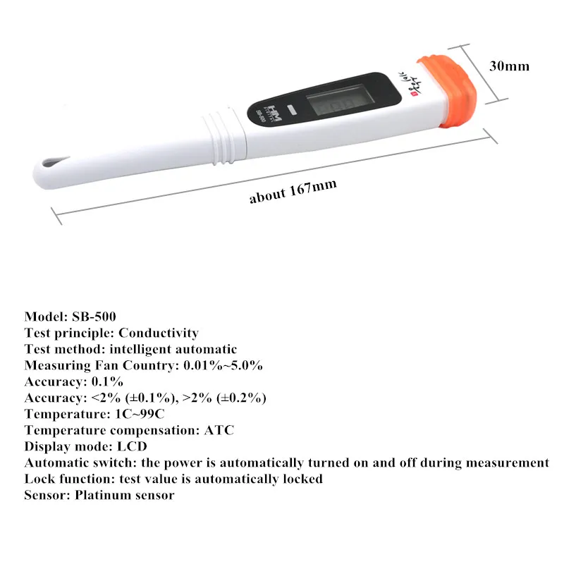 HM SB-500 portable salinity meter LCD digital Display Kitchen Food laboratory Seawater Salinity Salinometer Salt Meter 30%off