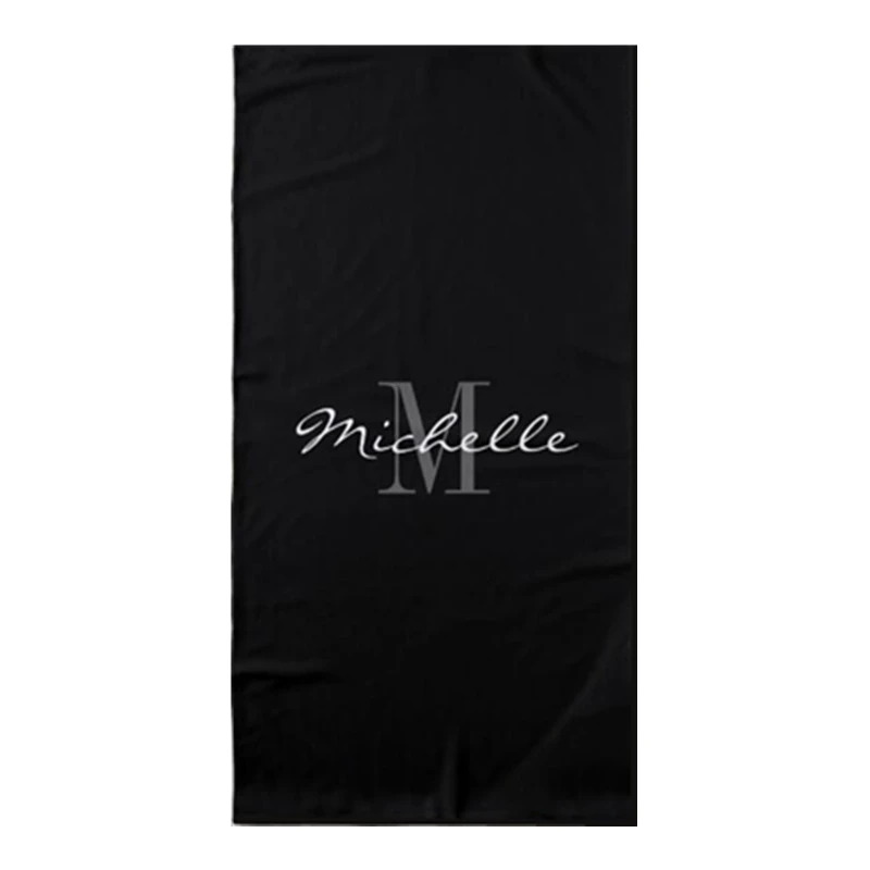 Black White Personalised Monogram Name Beach Face Towel Elegant Bathroom Shower Towels Large Sports Gym Spa Birthday Gift Daddy