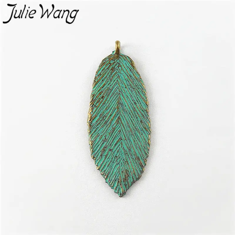 Julie Wang 10pcs Antique Green Bronze Leaves Alloy Patina Charms For Necklace Pendants Findings Jewelry Making Accessory