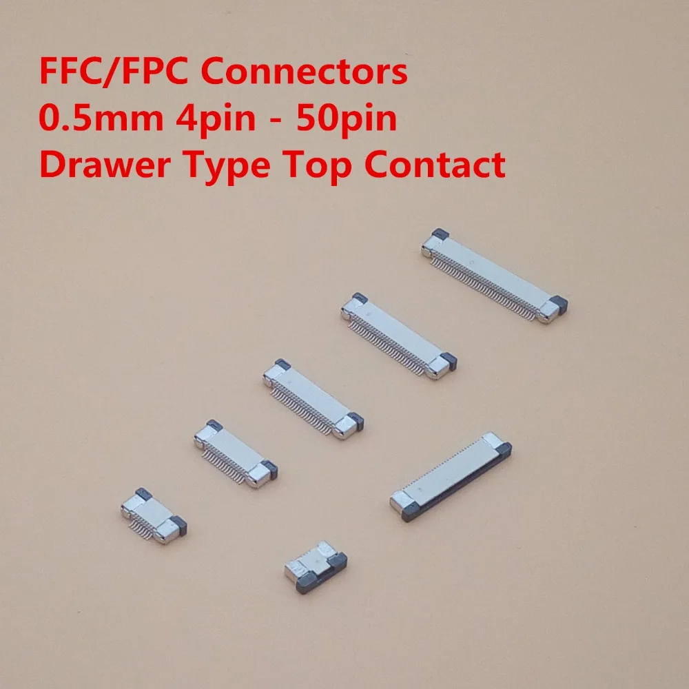 10Pcs FPC Connector socket FFC 0.5MM Drawer type Top Contact 4P 6P 8P 10P 12P 14P 16P 18P 20P 22P 24P 30P 32P 34P 40P 50P 60P