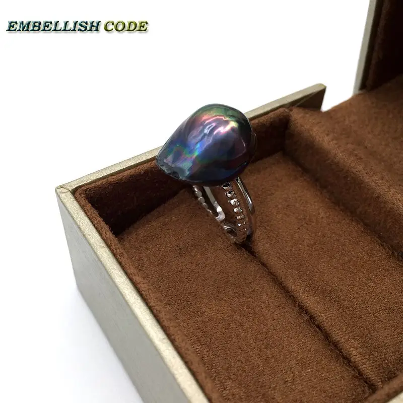 Resize baroque pearls 925 silver Ring black blue colourful Lustrous tissue nucleated flameball for women cultured pearl rings