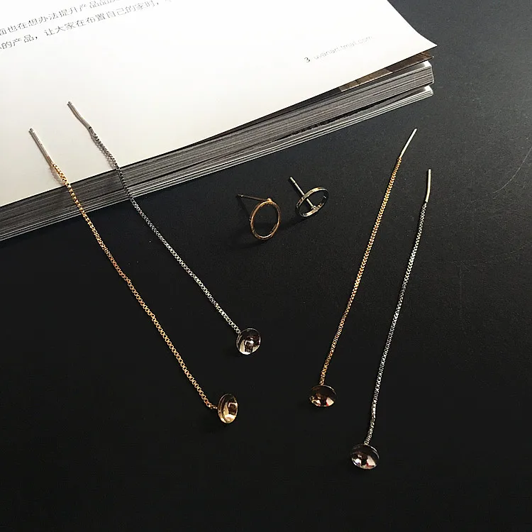 DIY accessories gold plating 925 Tremella chain round base circle earrings earrings cap material pendant Pendant