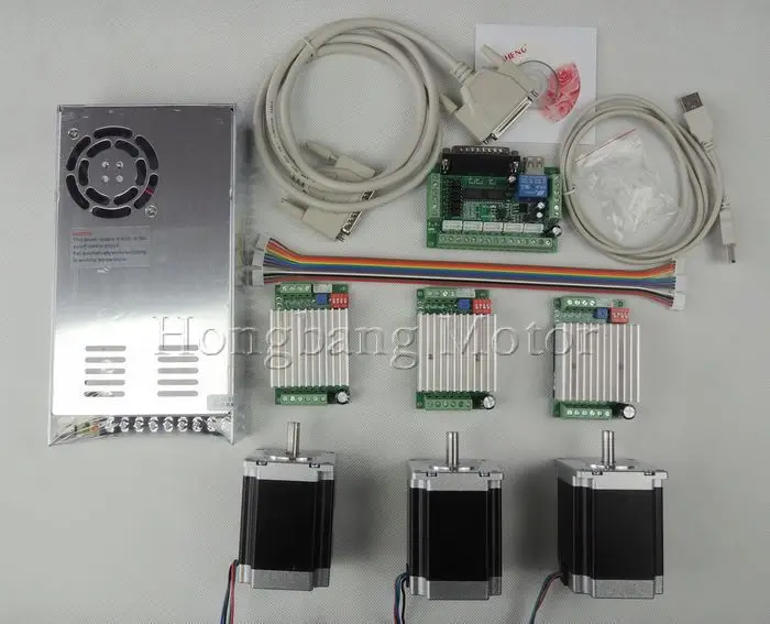 

CNC Router Kit 3 Axis Kit, 3pcs TB6600 4.5A stepper motor driver +3pcs Nema23 270 Oz-in motor+5 axis Control Board+Power Supply