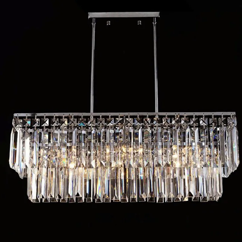 NEW Luxury  rectangular K9 crystal chandelier LED glow pendant lamp living room bedroom E14 Chandeliers luminaire paragraph room